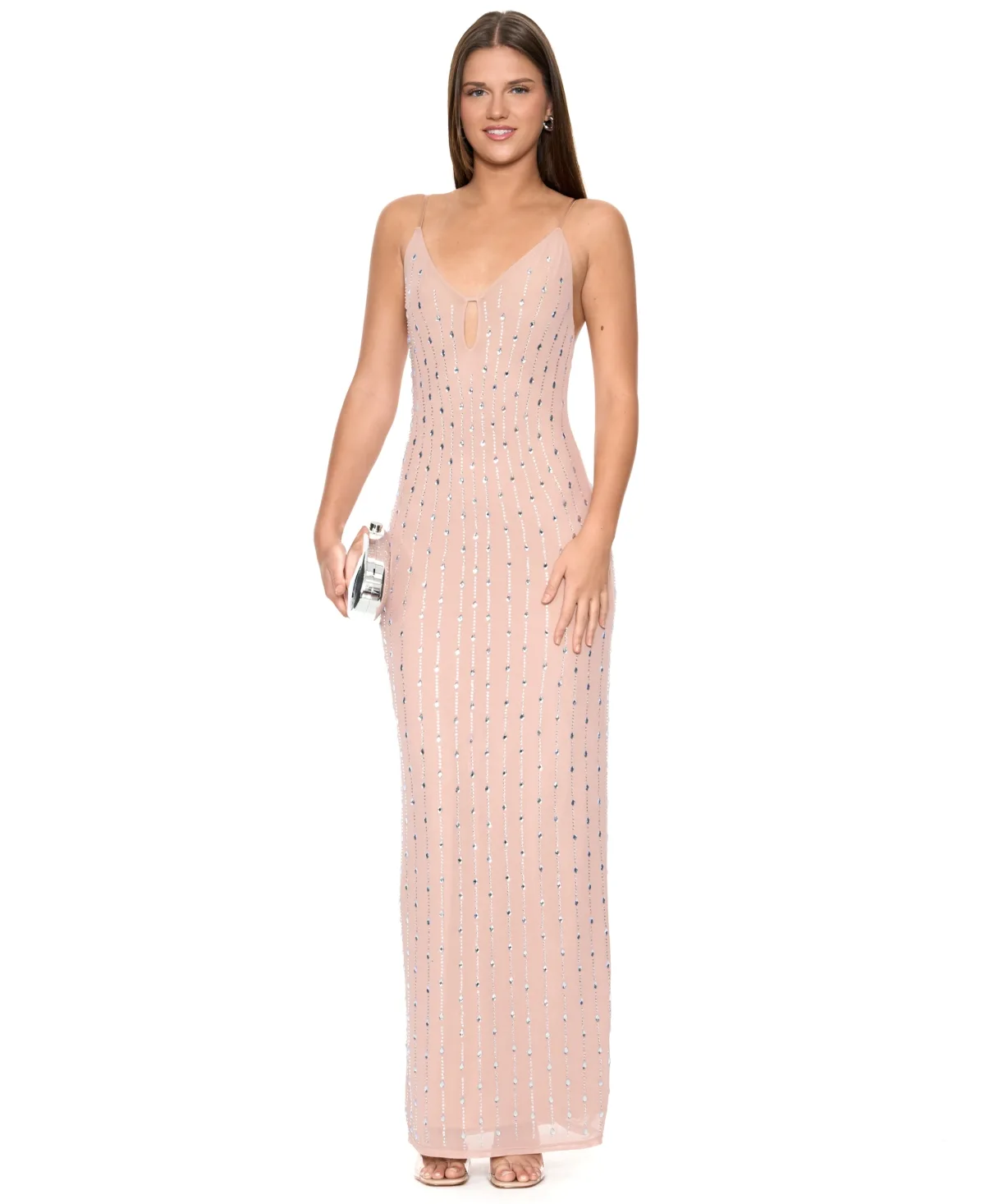 Narella Rhinestone Mesh Maxi V-Neck Dress by Rachel Roy