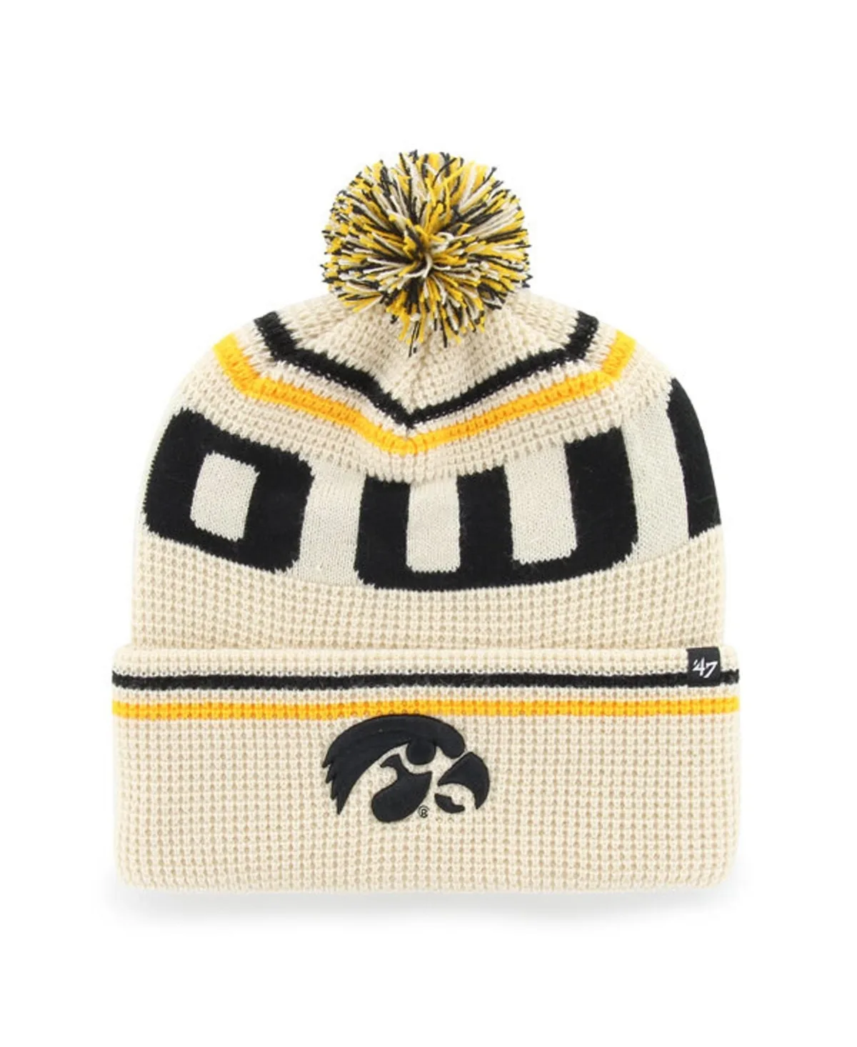 Iowa Hawkeyes Quattrle Waffle Cuffed with Pom Knit Hat by 47 Brand