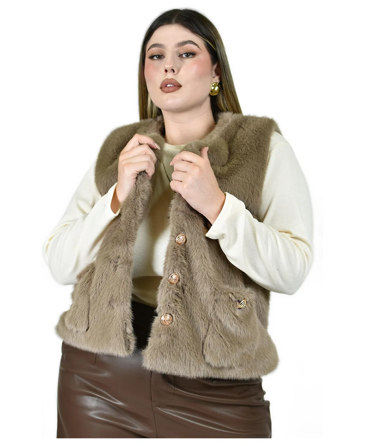 Plush Vest with Buttons by Roman Fashion