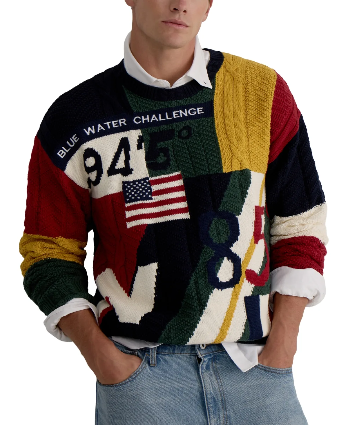 Patchwork Crew Embroidered Sweater by Nautica