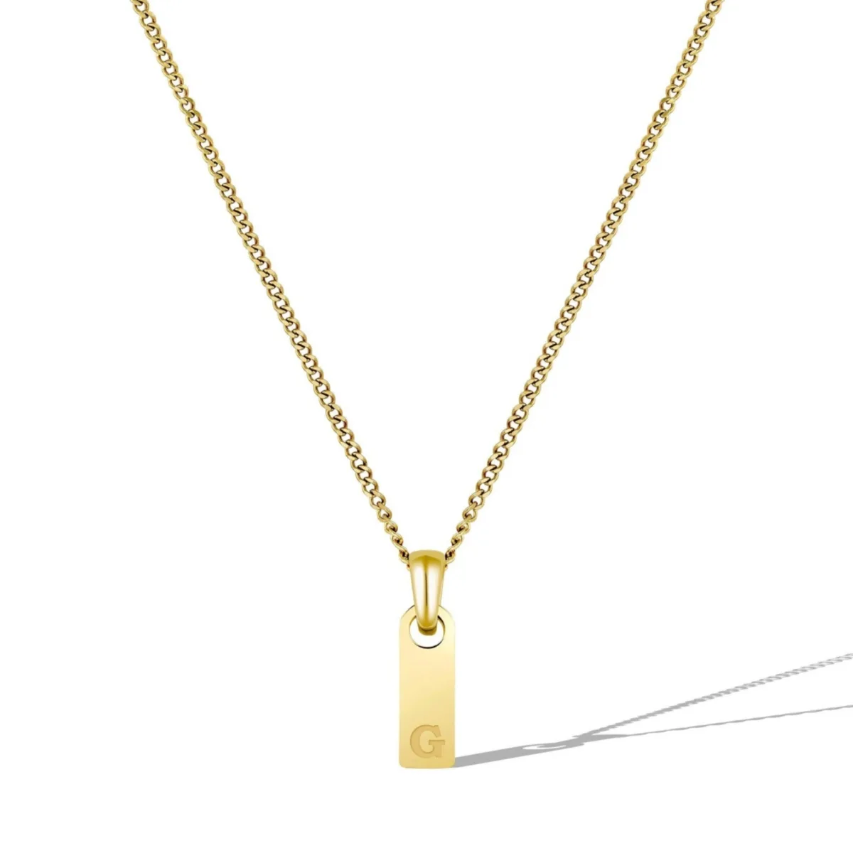 Gold Initial Tag Necklace - G by Vincero