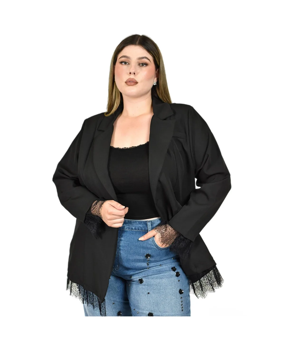 Lace Detailing Blazer by Roman Fashion