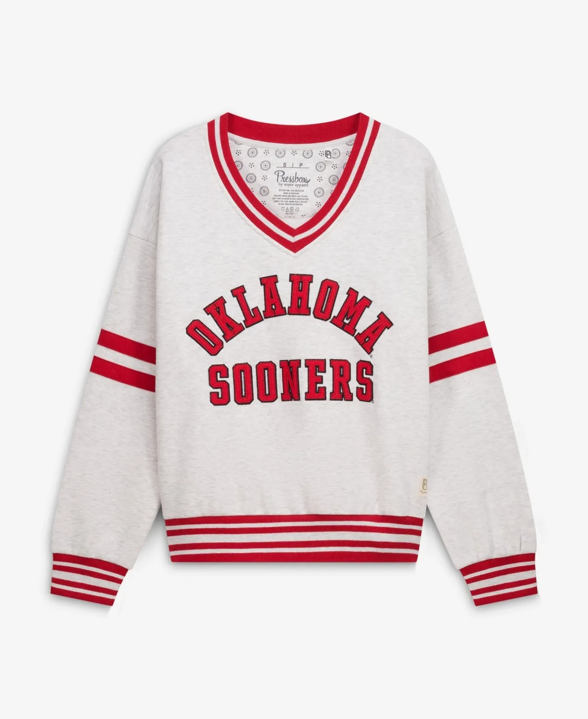 Oklahoma Sooners Tackle Twill Oates V-Neck Sweatshirt by Pressbox