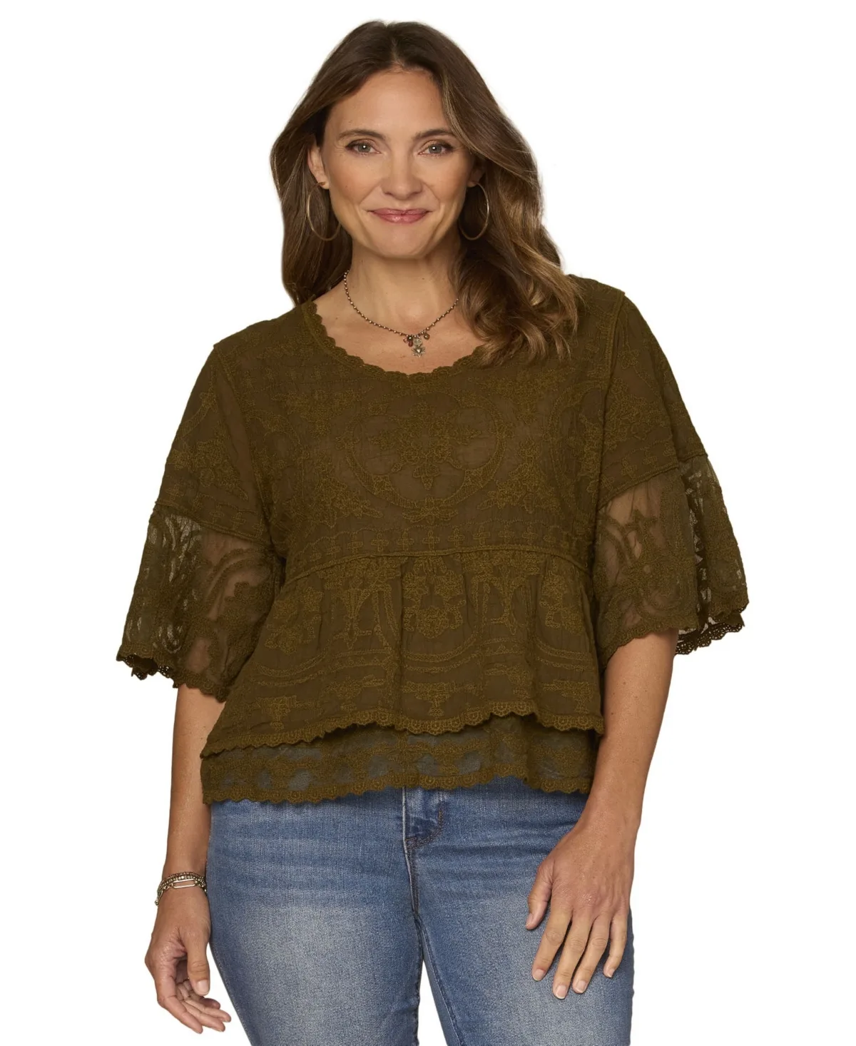 Lace Double Bell Flounce Top by Democracy