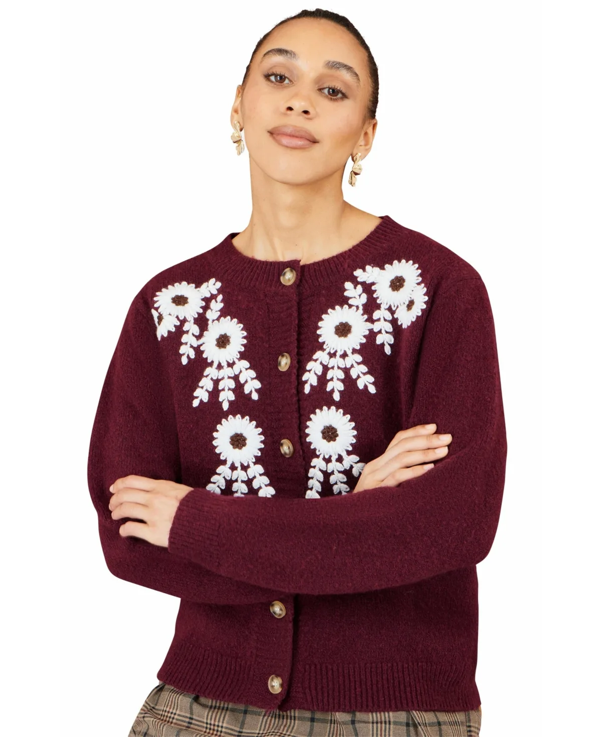 Floral Embroidery Long-Sleeve Cardigan by Yumi