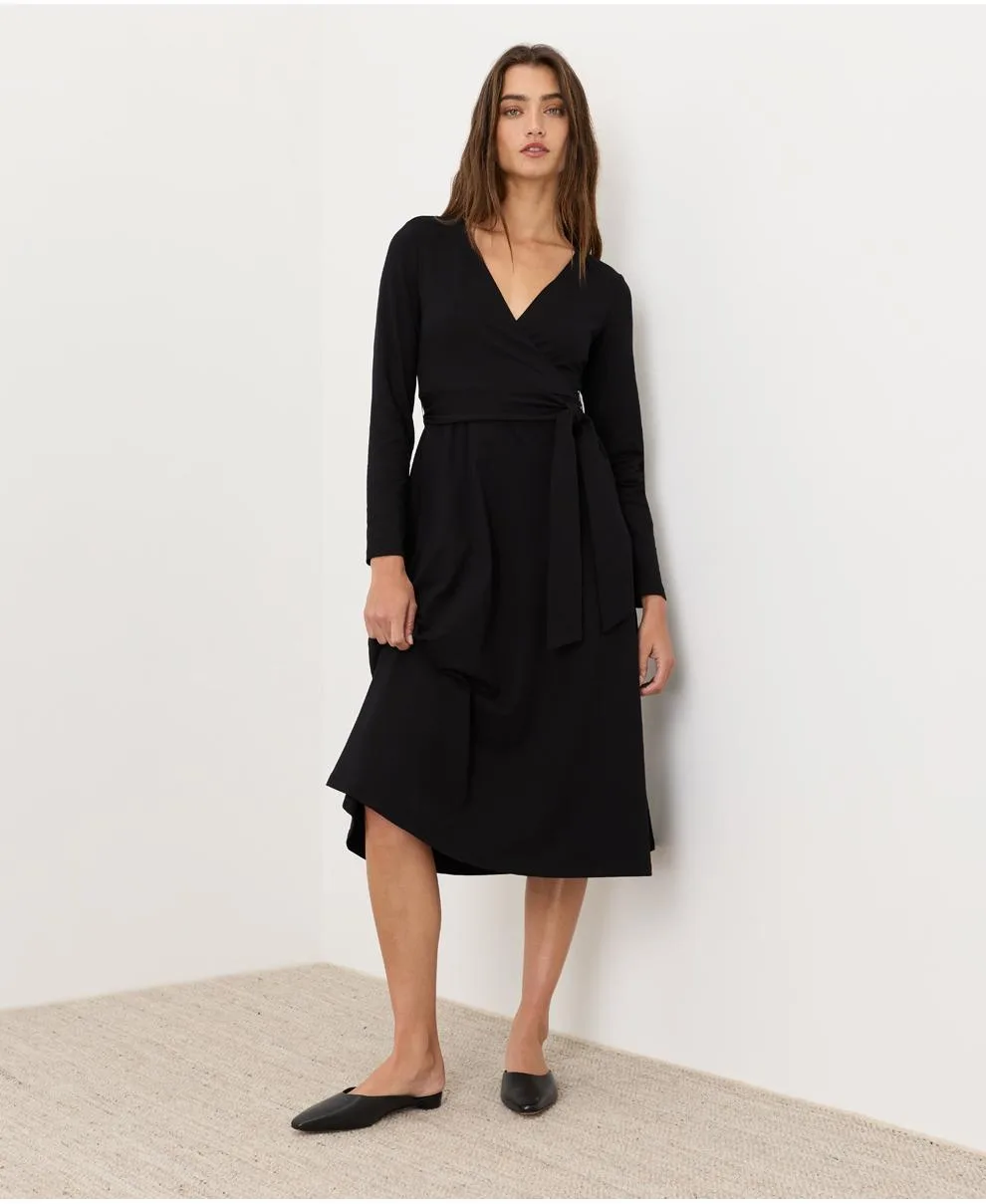 Fit and Flare Wrap Long-Sleeve Dress by Pact