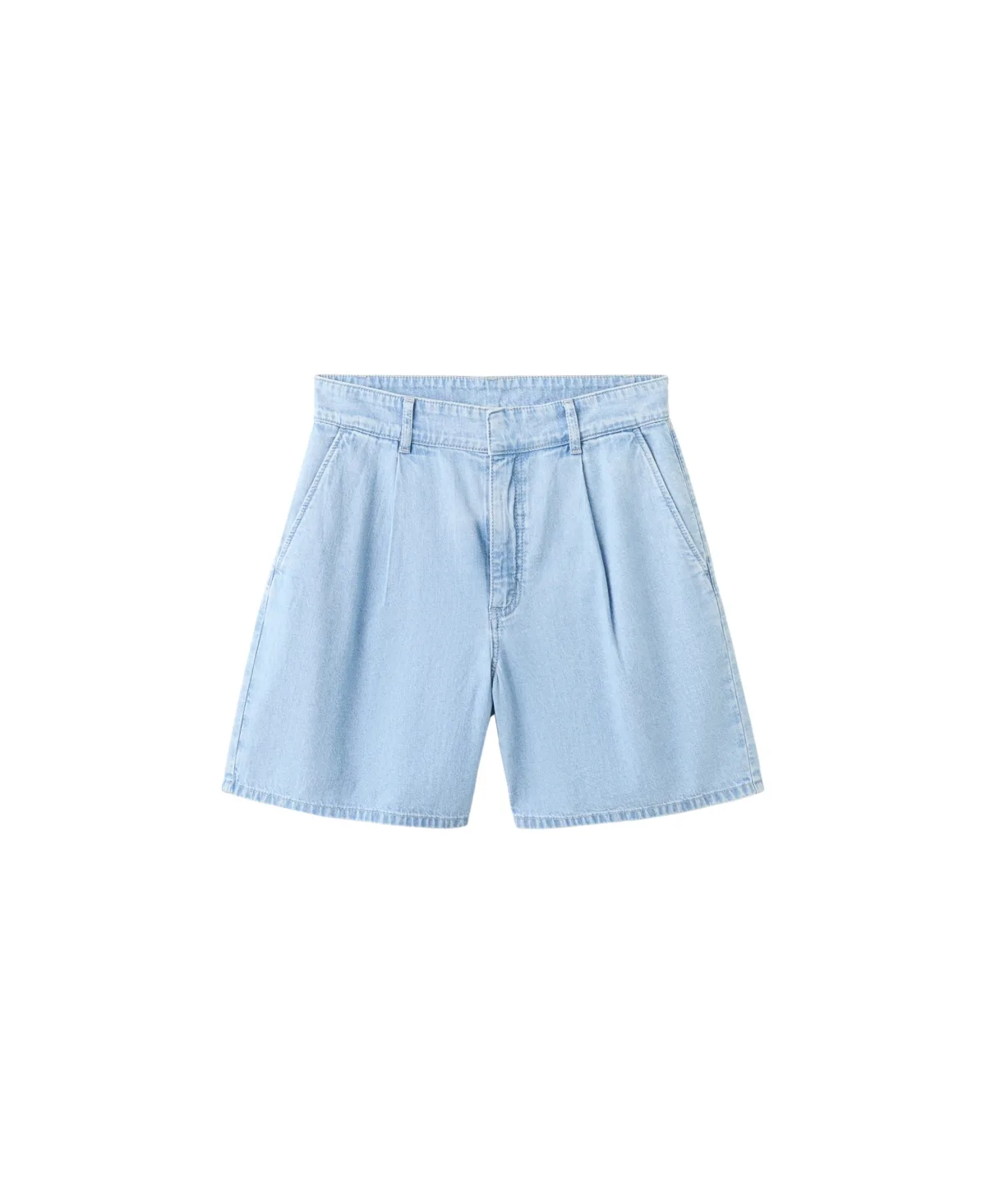 Mid-Rise Pleated Denim Shorts, 6" Inseam by Mango