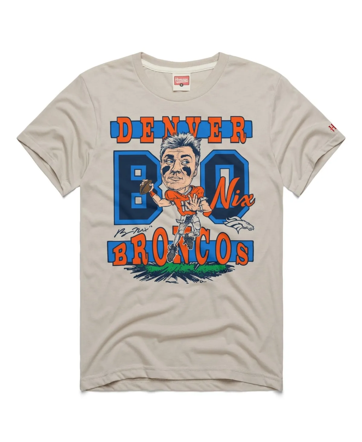 Bo Nix Denver Broncos Caricature Player Graphic Tri-Blend T-Shirt - Stone by Homage