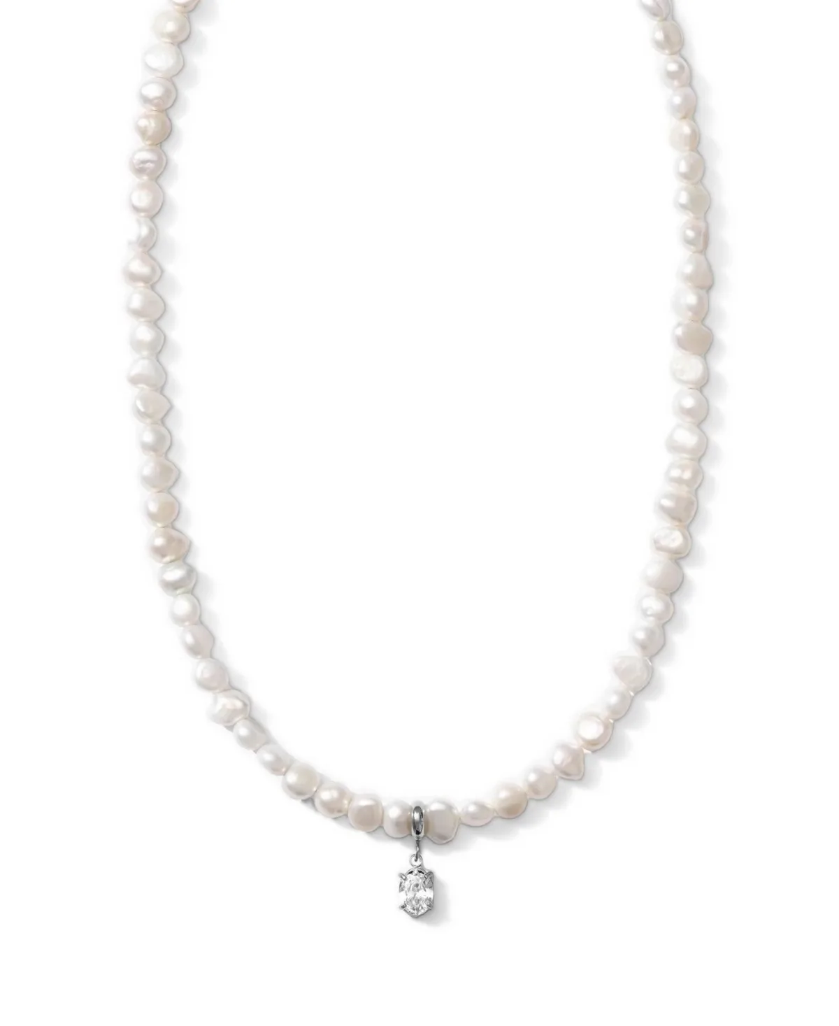 Baroque Freshwater Pearl Necklace with Cubic Zirconia Oval Charm, Silver-Tone, 18 In by Joey Baby
