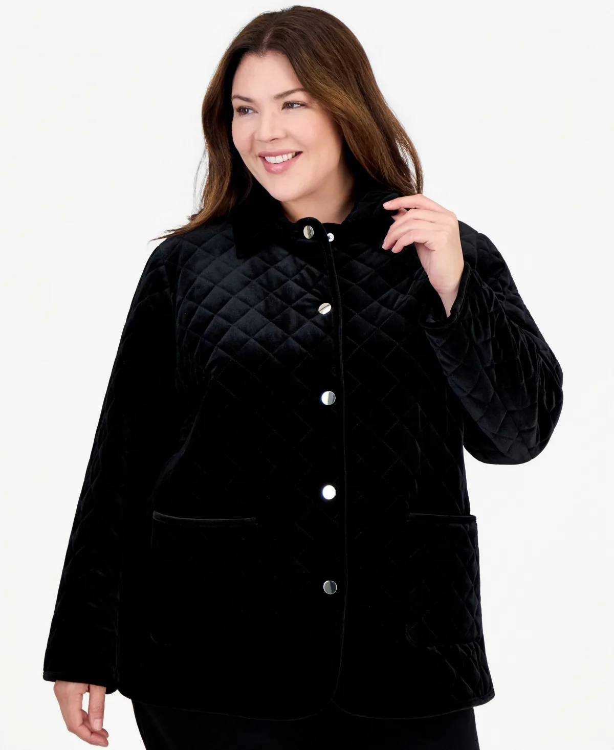 Velvet Quilted Snap-Front Jacket by Jones New York
