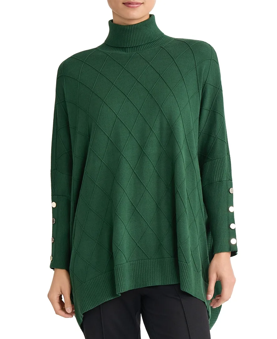 Diamond Cable-Knit Turtleneck Long-Sleeve Poncho by Jones New York