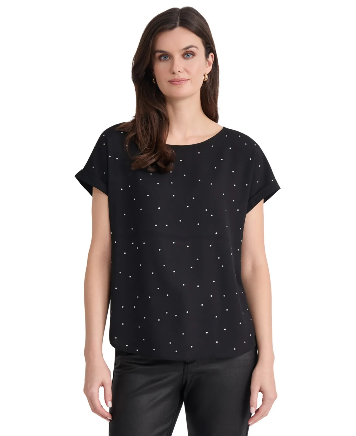 Extend Roll Cuff Crew Neck Short-Sleeve Blouse by Jones New York
