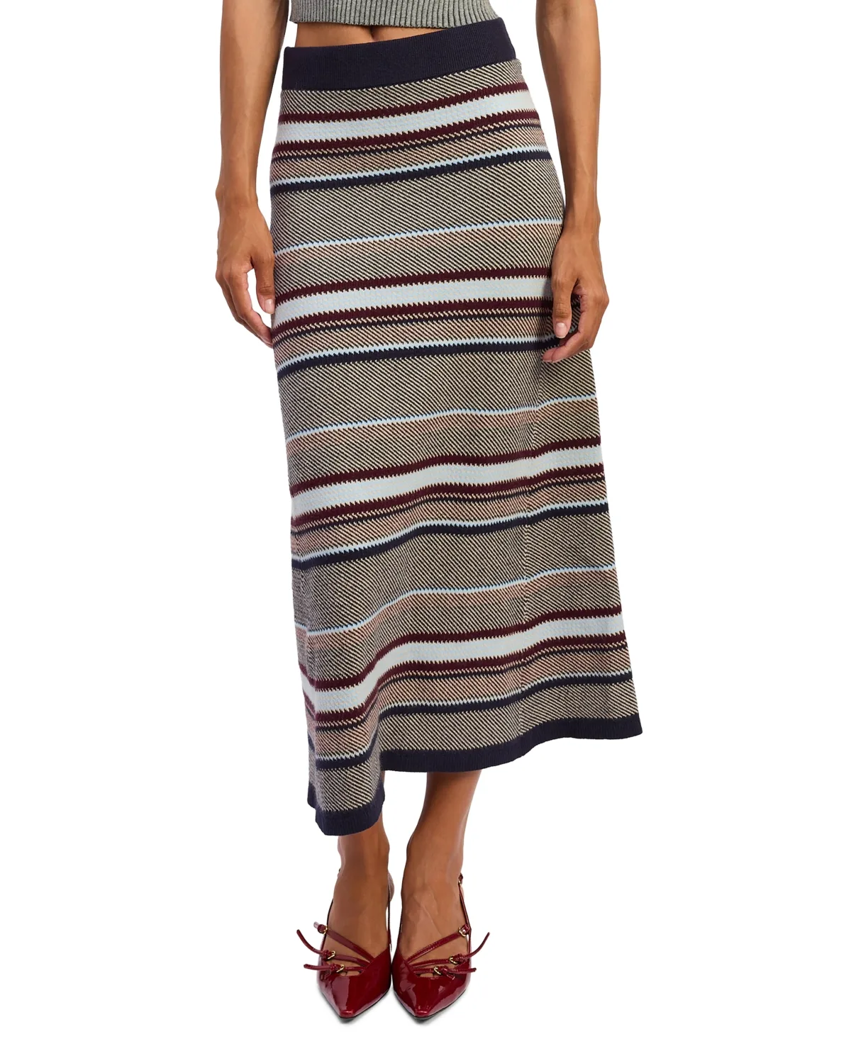Montgomery High-Waisted Striped Knit Midi Skirt by En Saison