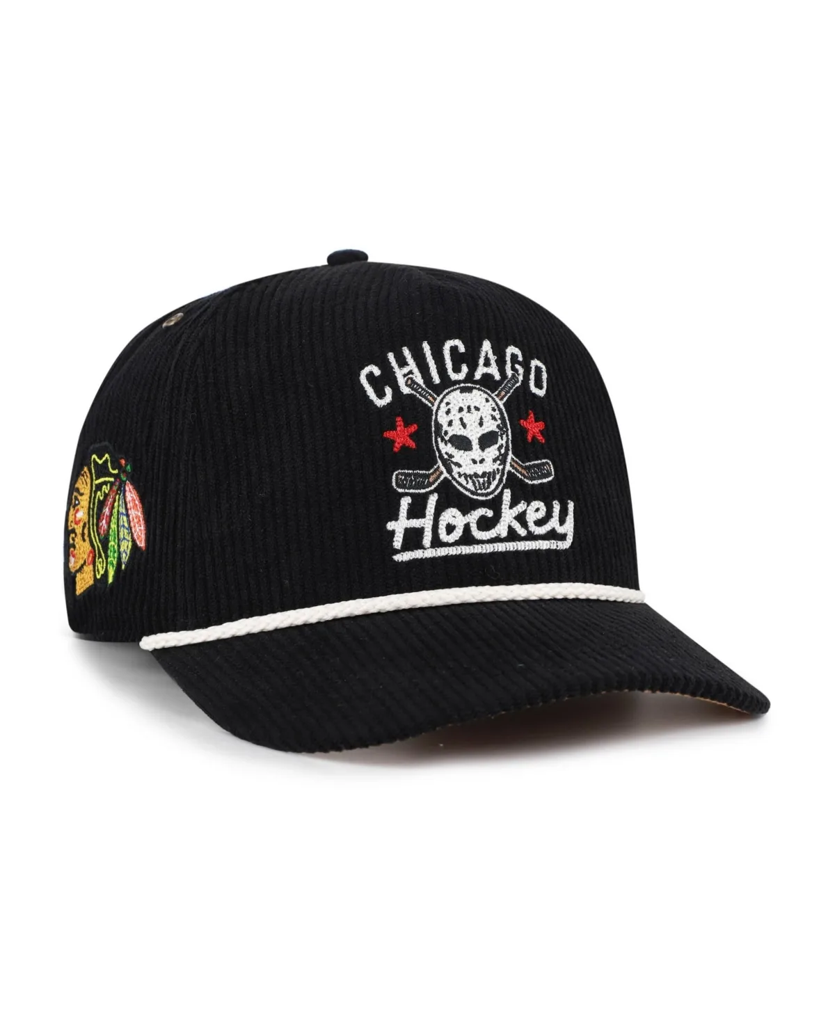 Chicago Blackhawks Hockey Mask Corduroy Rope Hitch Adjustable Hat by 47 Brand