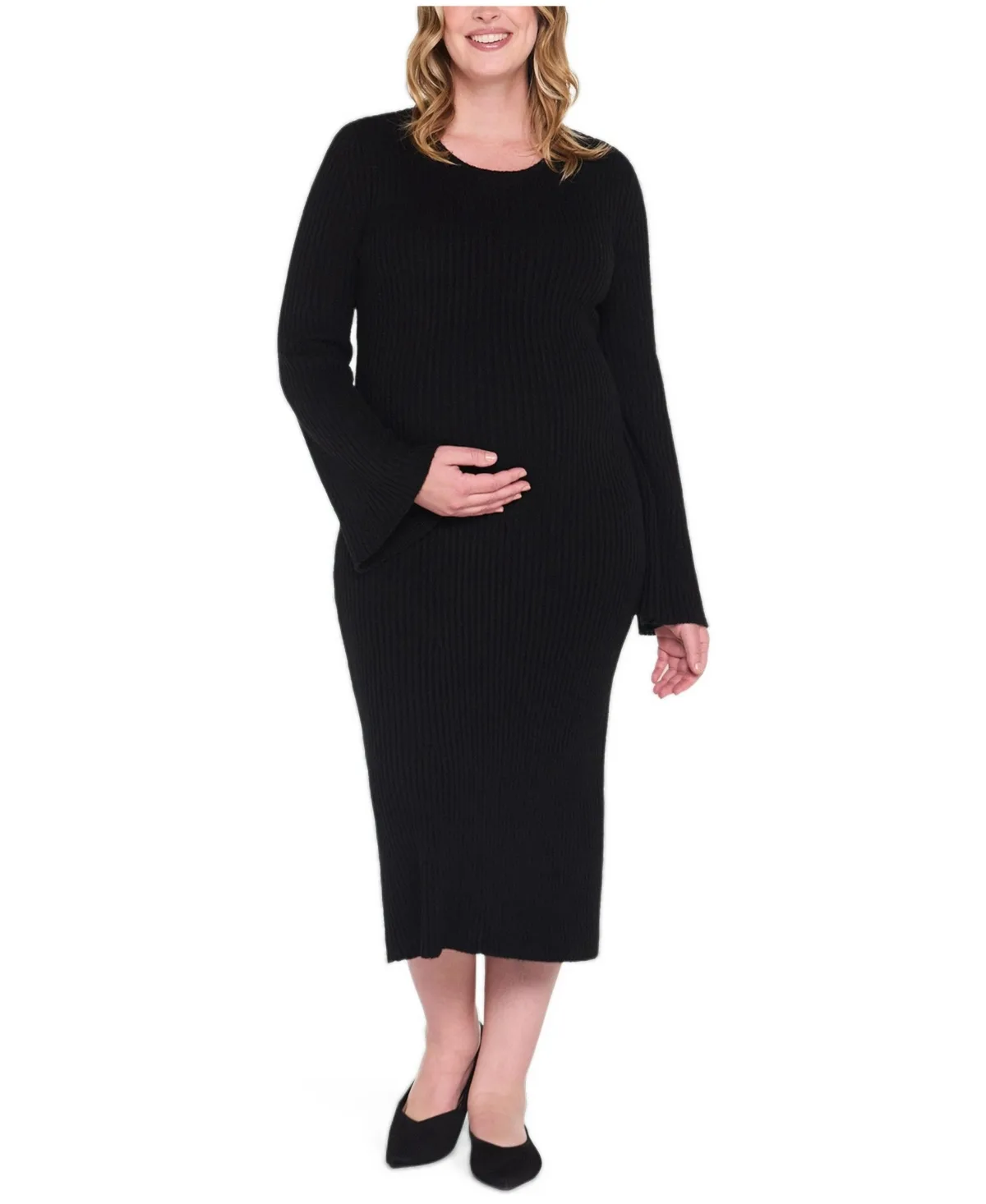 Flared-Sleeve Midi Fitted Sweater Dress by Motherhood Maternity