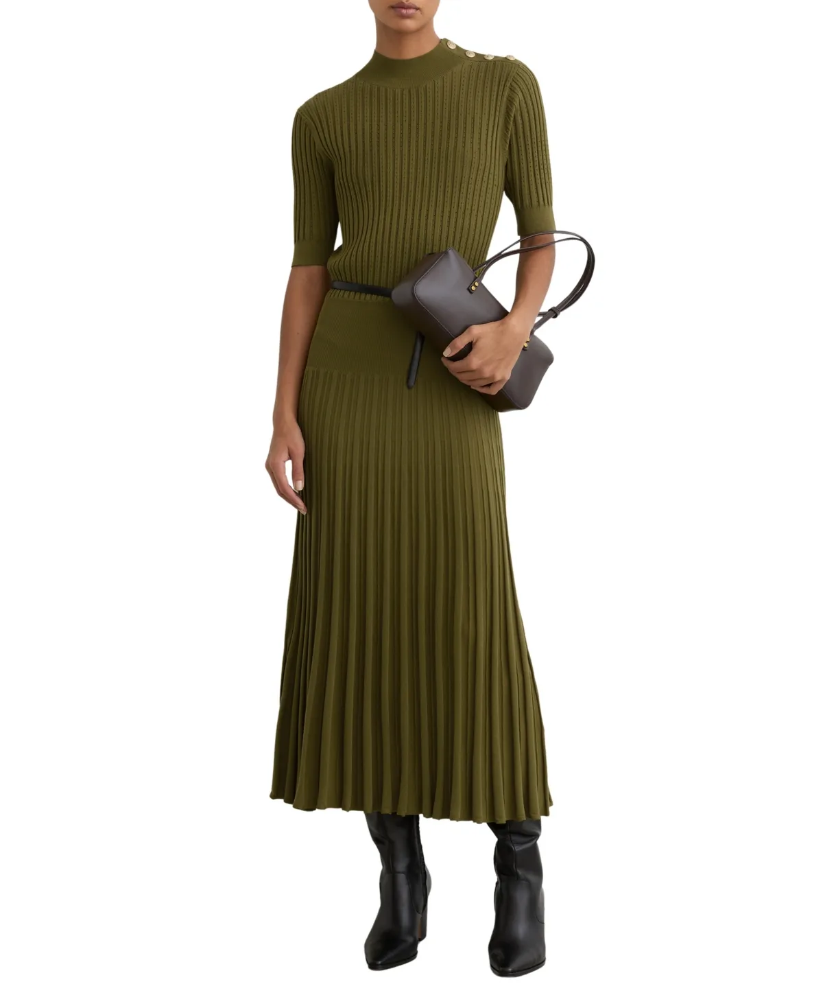 Mock Neck Midi 3/4-Sleeve Sweater Dress by Reiss