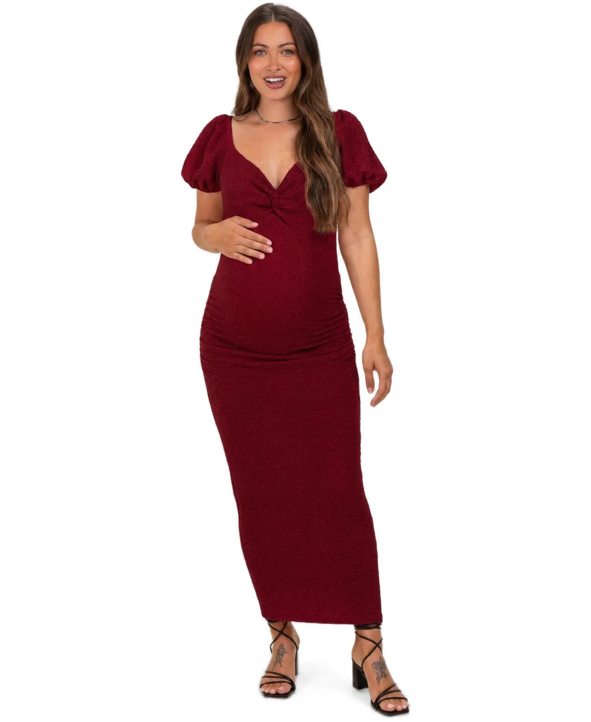 Knit Twisted Bust Short Sleeve Midi Dress by PinkBlush