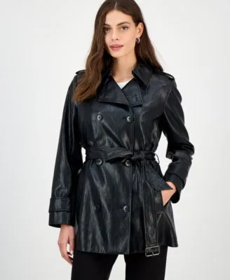 Double Breasted Faux Leather Belted Trench Coat by Bcbgmaxazria