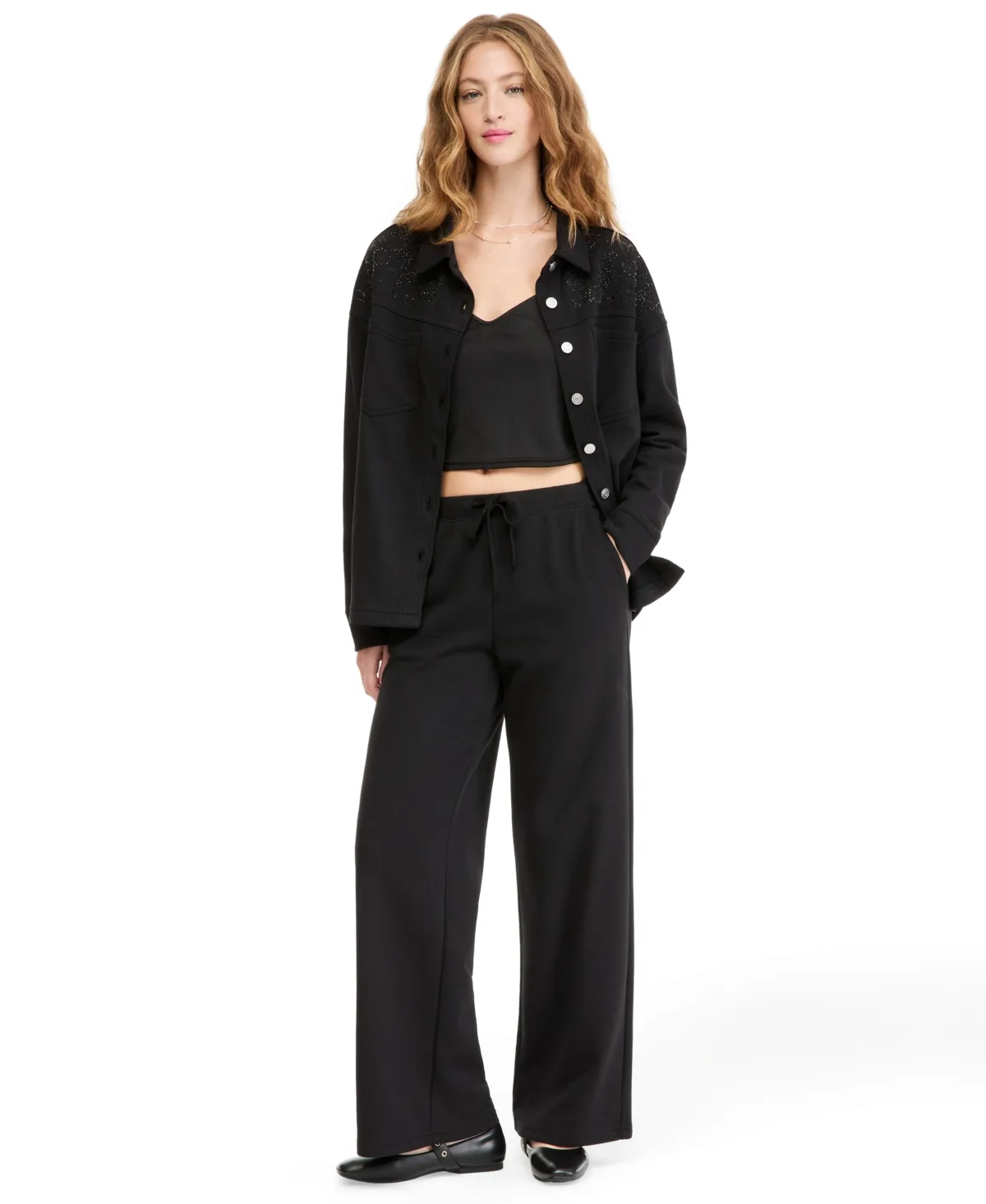 French Terry Embellished Wide-Leg Pants by And Now This