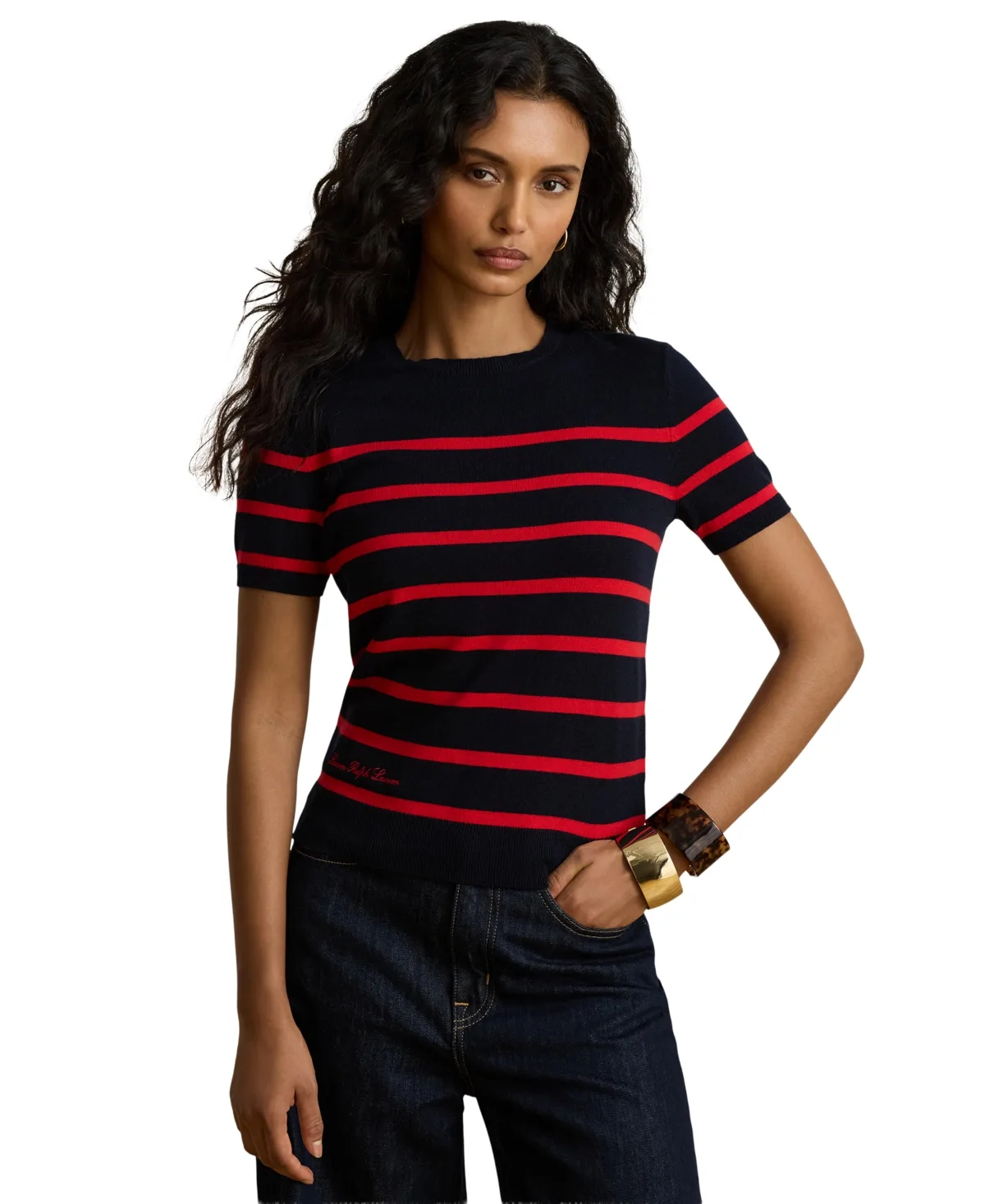 Lauren Ralph Lauren Eyelah Striped Short-Sleeve Sweater by Ralph Lauren