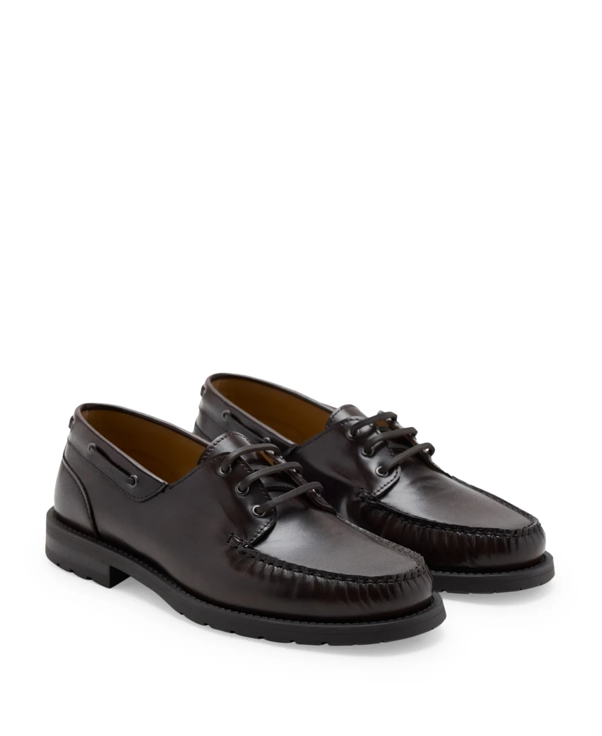 Nautilea Leather Round Toe Lace-Up Boat Shoes by Mango