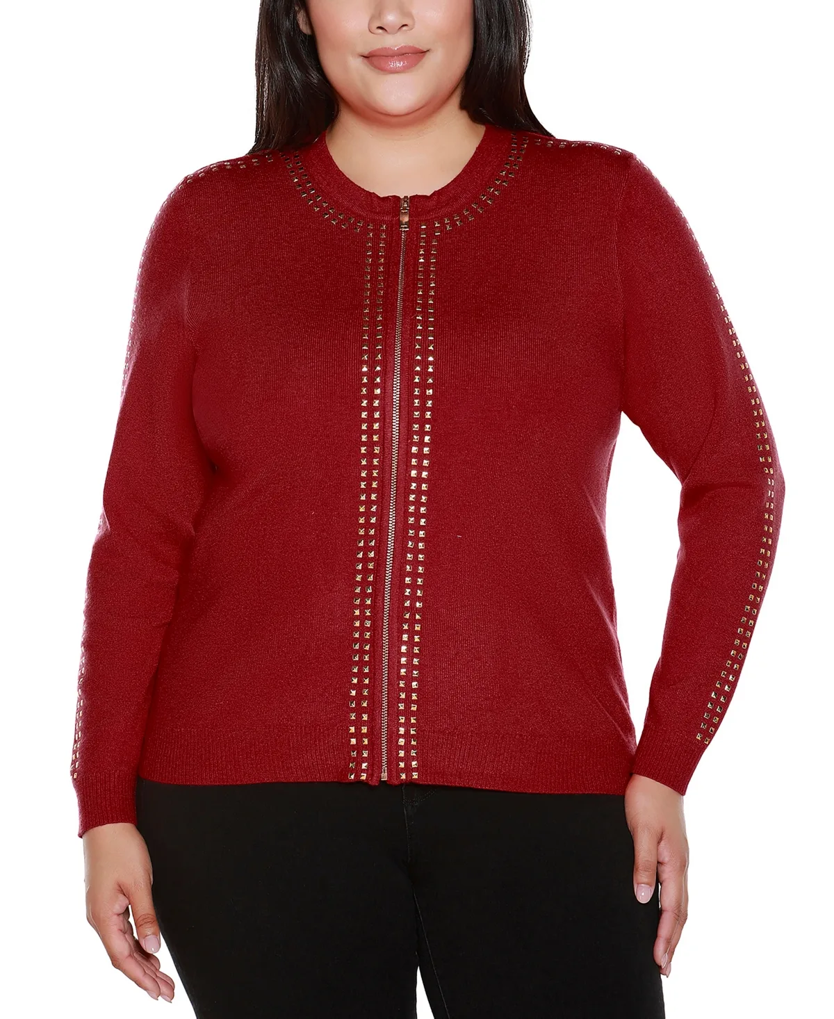 Black Label Full-Zip Embellished Cardigan by Belldini