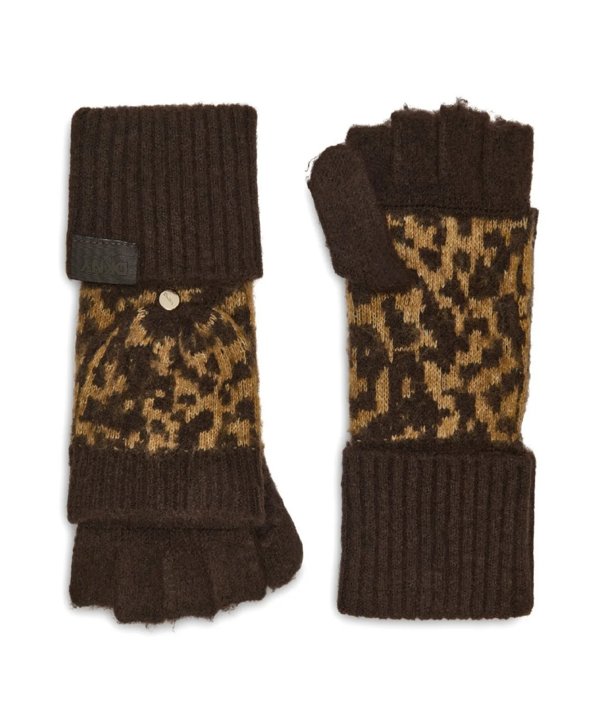 City Animal Flip Fingerless Knit Animal Print Gloves by DKNY