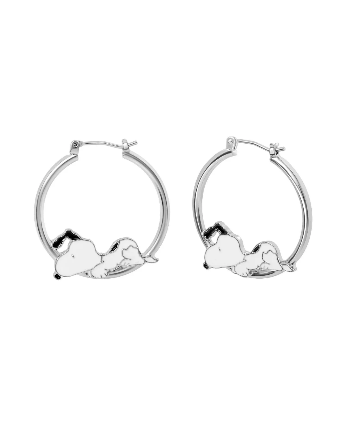 Silver-Tone and Enamel Snoopy Hoop Earrings by Peanuts