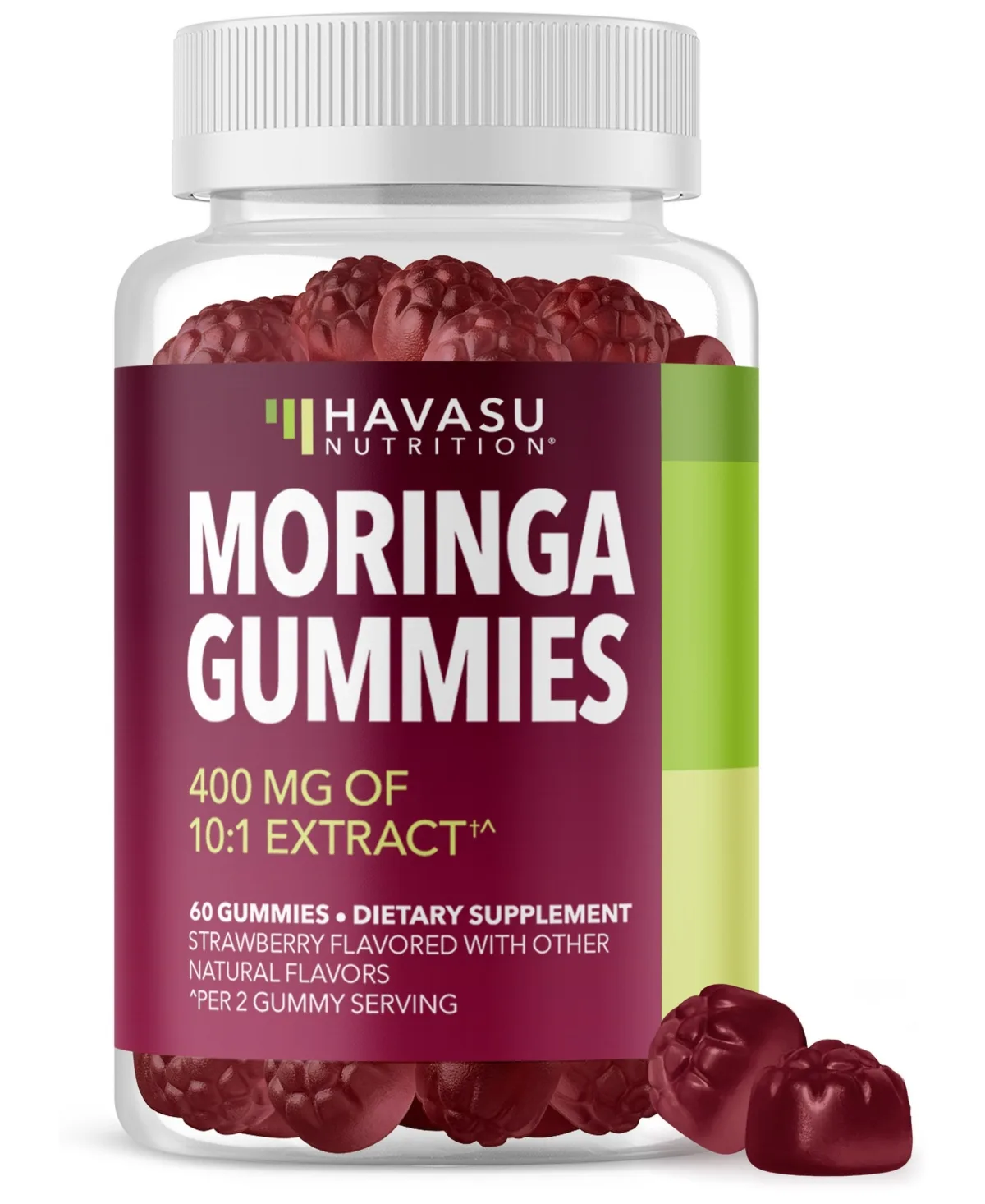 Moringa Gummies - 400mg Moringa Leaf Extract Per Serving - 10:1 Moringa Extract - Strawberry Flavor - 60 Gummies - 30 Servings by Havasu Nutrition