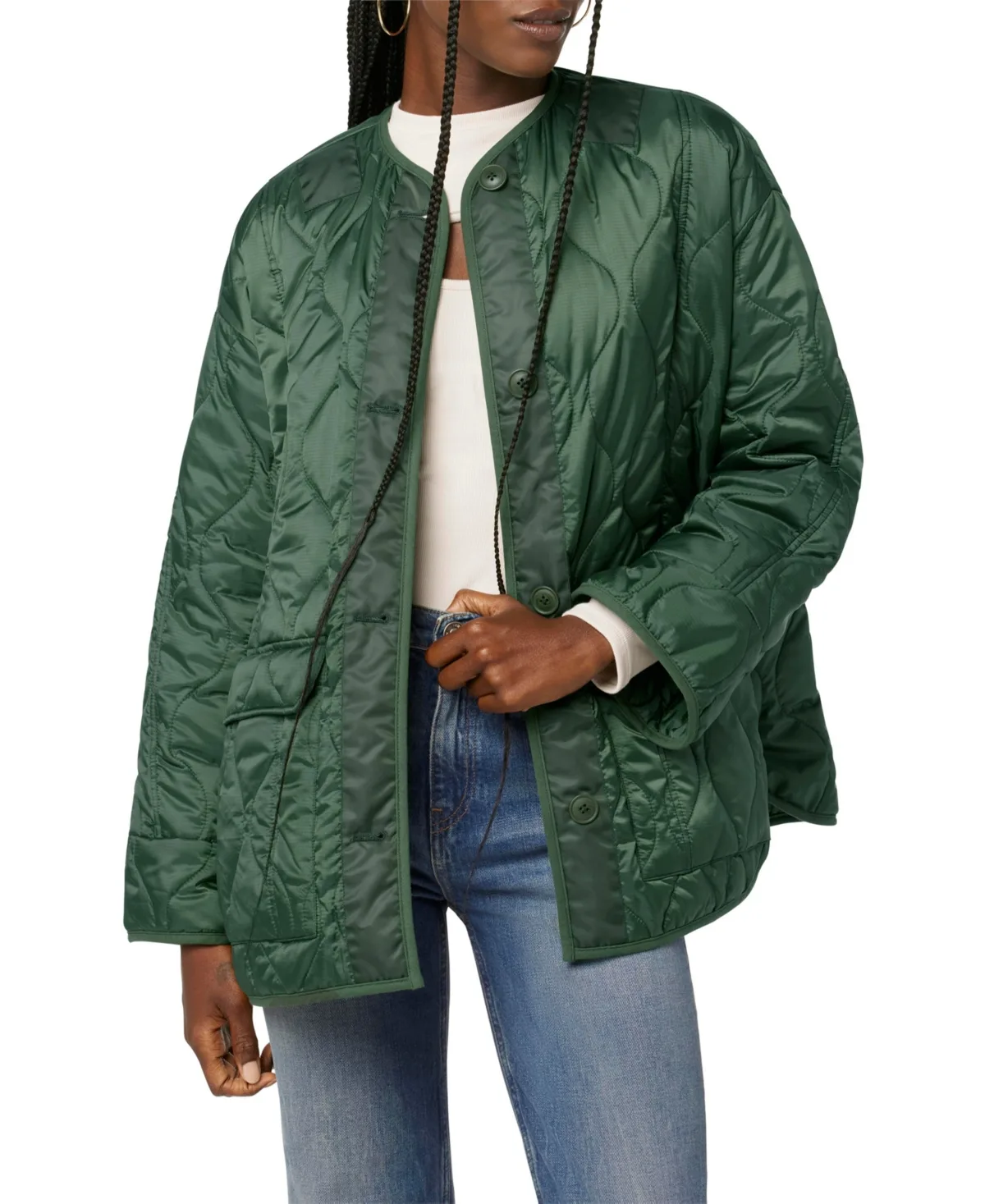 Quilted Oversized Collarless Jacket by Hudson Jeans