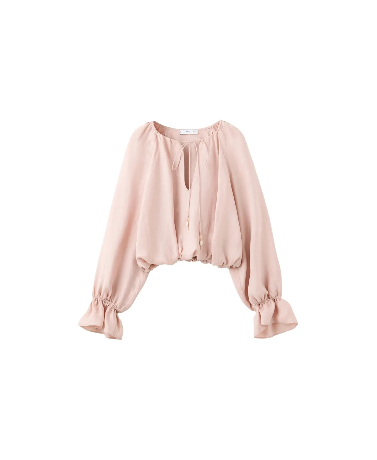 Lyocell Crop Long-Sleeve Gathered-Waist Blouse by Mango