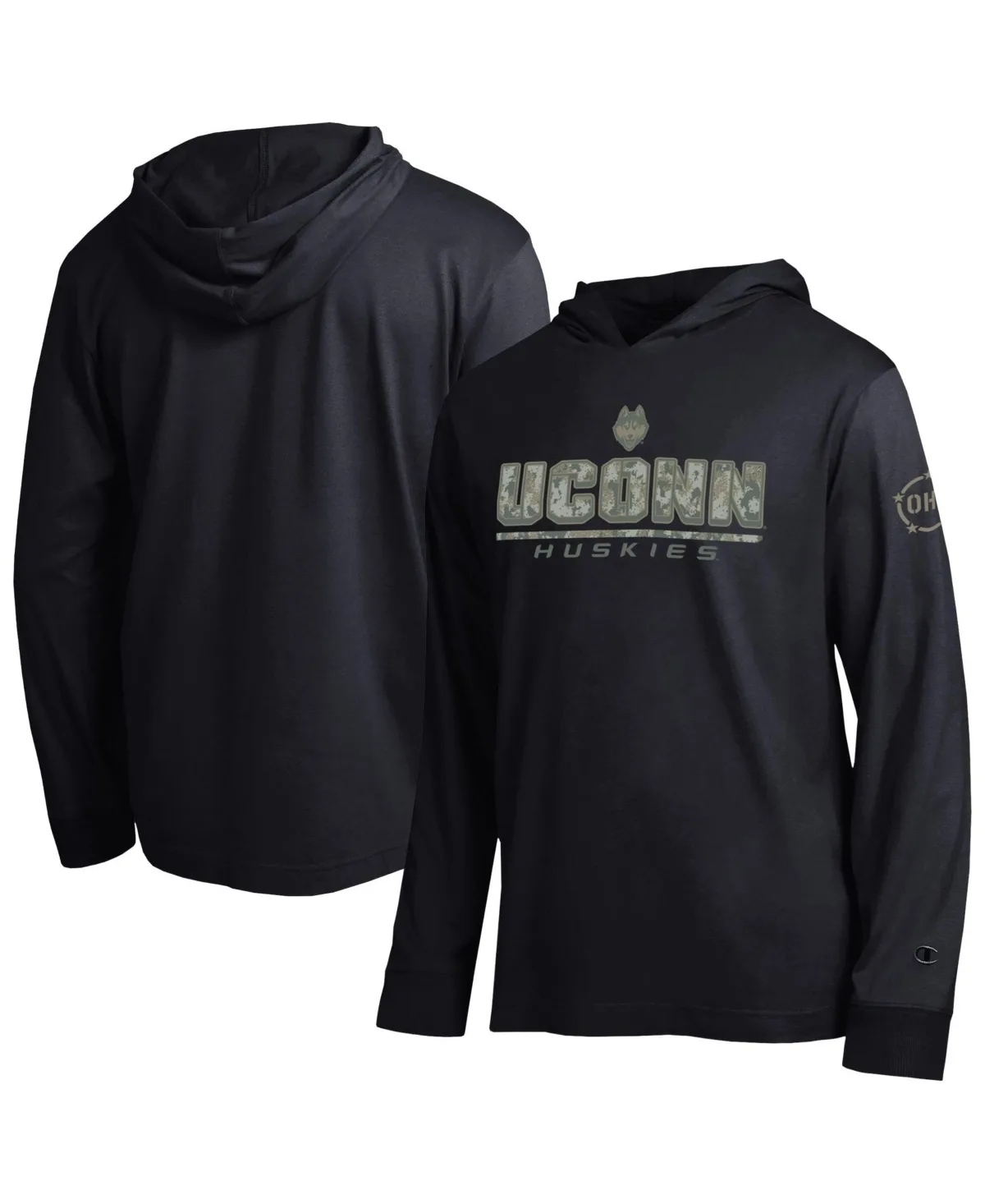 UConn Huskies Operation Hat Trick Camo Script Hooded Long-Sleeve T-Shirt by Champion