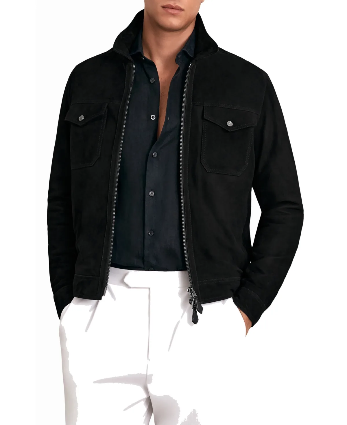 Pike Suede Zip-Through Jacket by Reiss