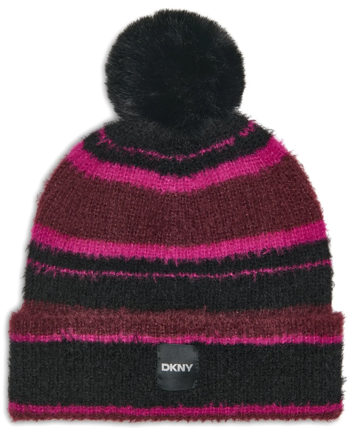 Striped Knit Pom Pom Beanie by DKNY