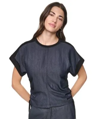 Washed Heavy Cotton Side Ruched Short Sleeve Outfit Collection by DKNY