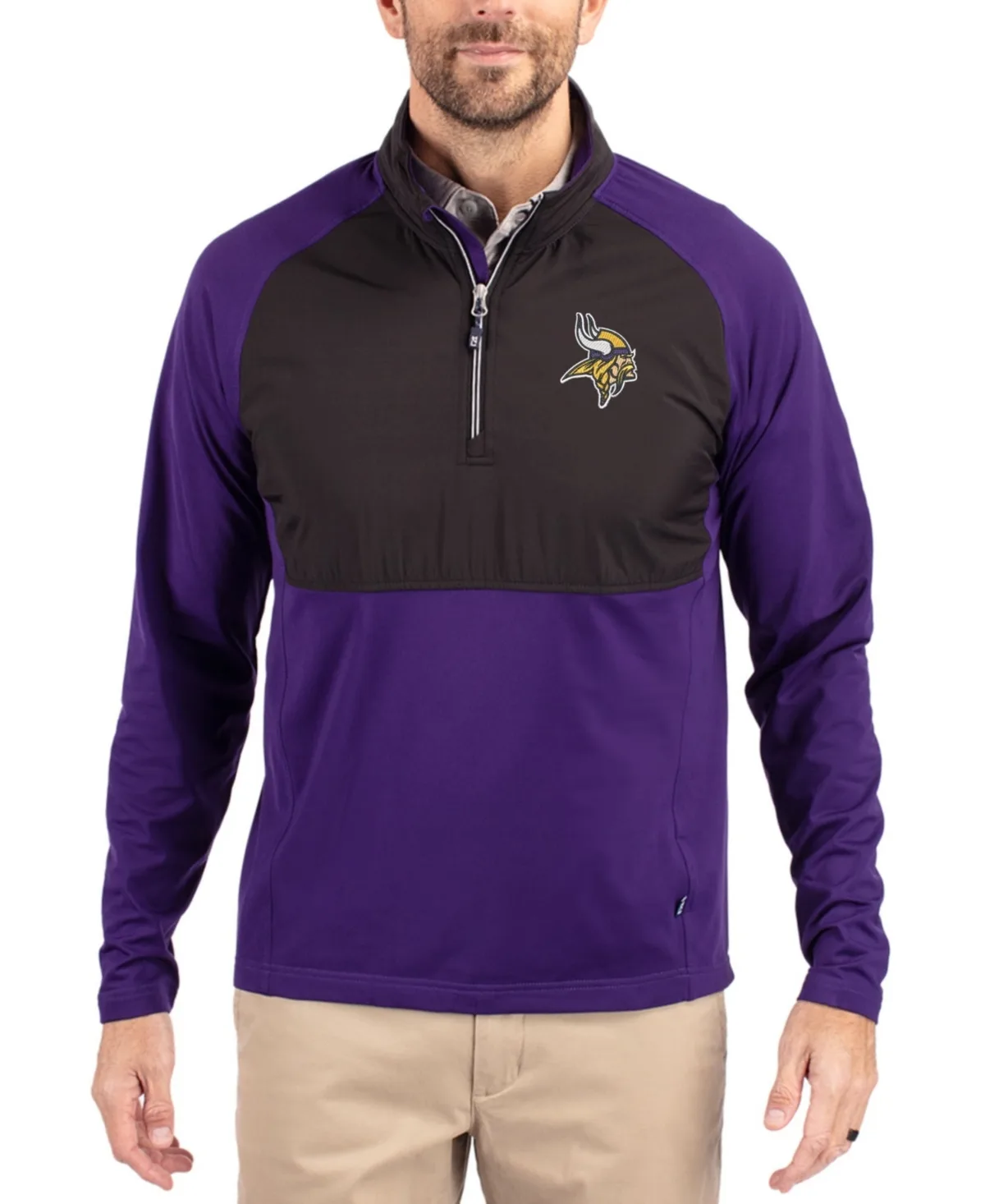 Minnesota Vikings Adapt Eco Knit Hybrid Quarter-Zip Raglan Jacket by Cutter & Buck