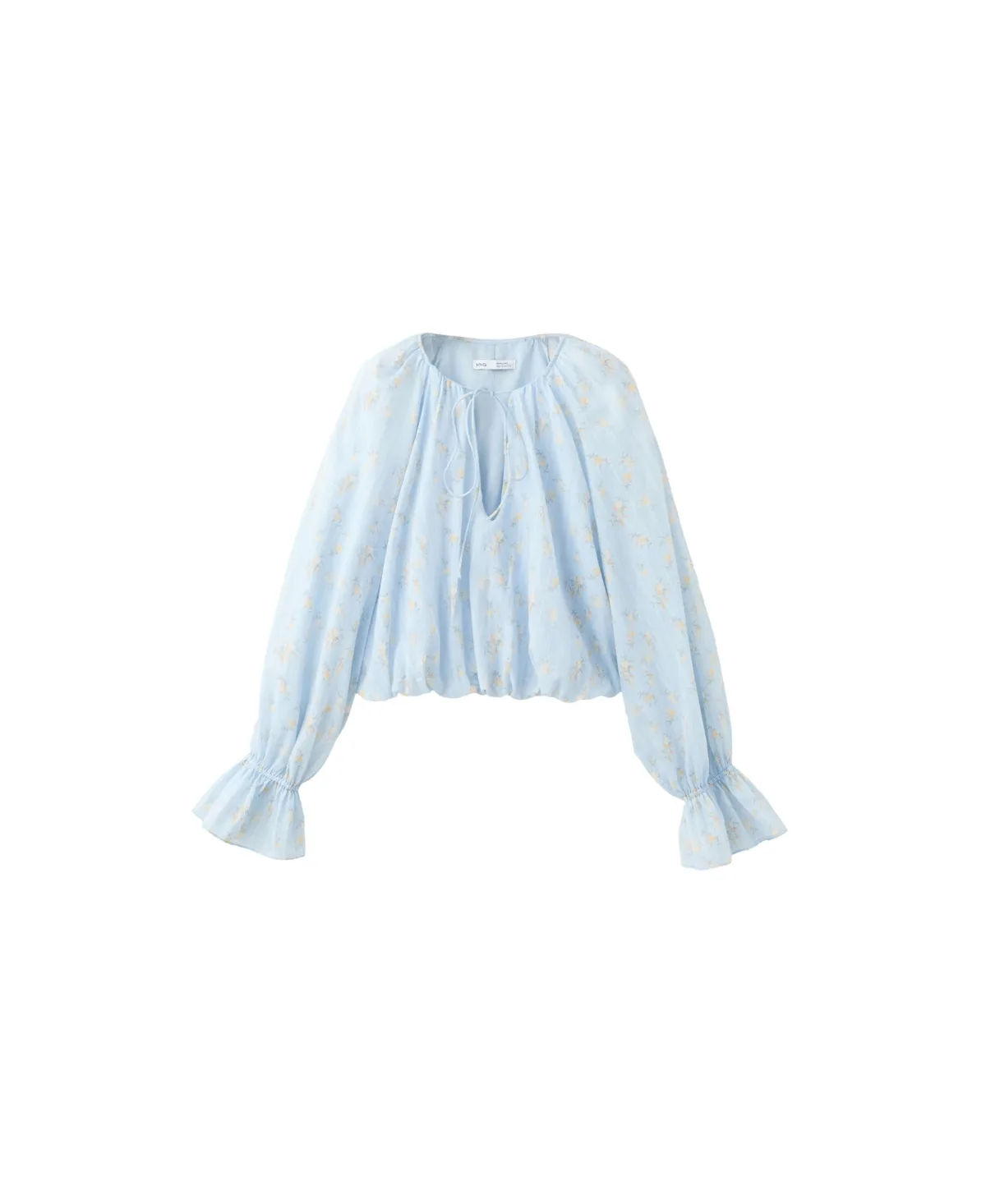 Corgi Floral-Print Cropped Long-Sleeve V-Neck Blouse by Mango