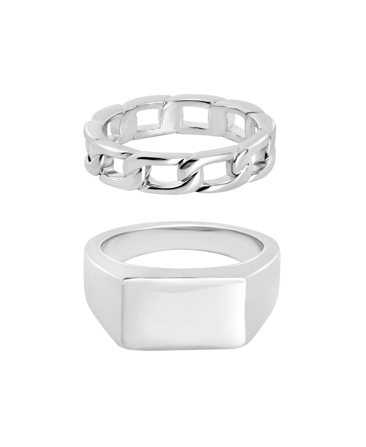 Silver-Tone Signet and Chain Link Rings, 2-Piece Set by Lucky Brand