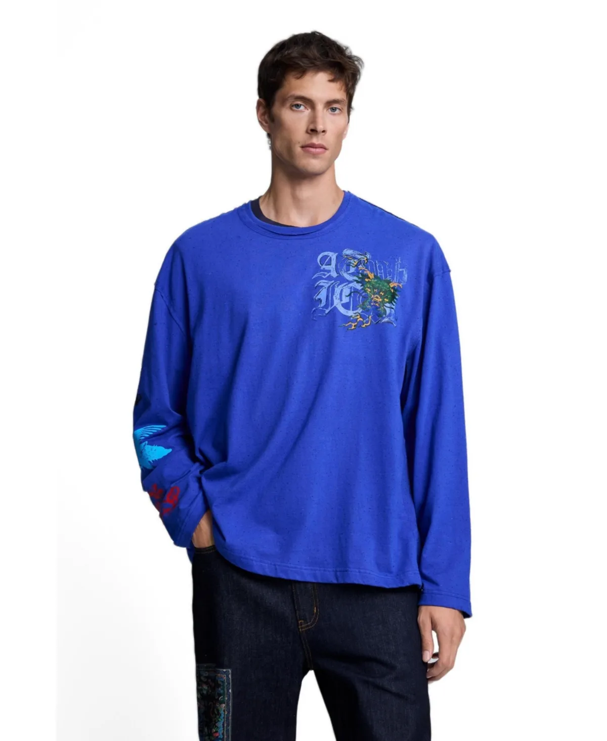 Long-Sleeve Crew Neck Graphic-Print T-Shirt by Desigual