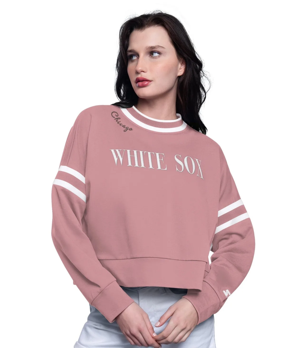 Starter Pink Chicago White Sox Power Play Cropped Pullover Sweatshirt by Starter