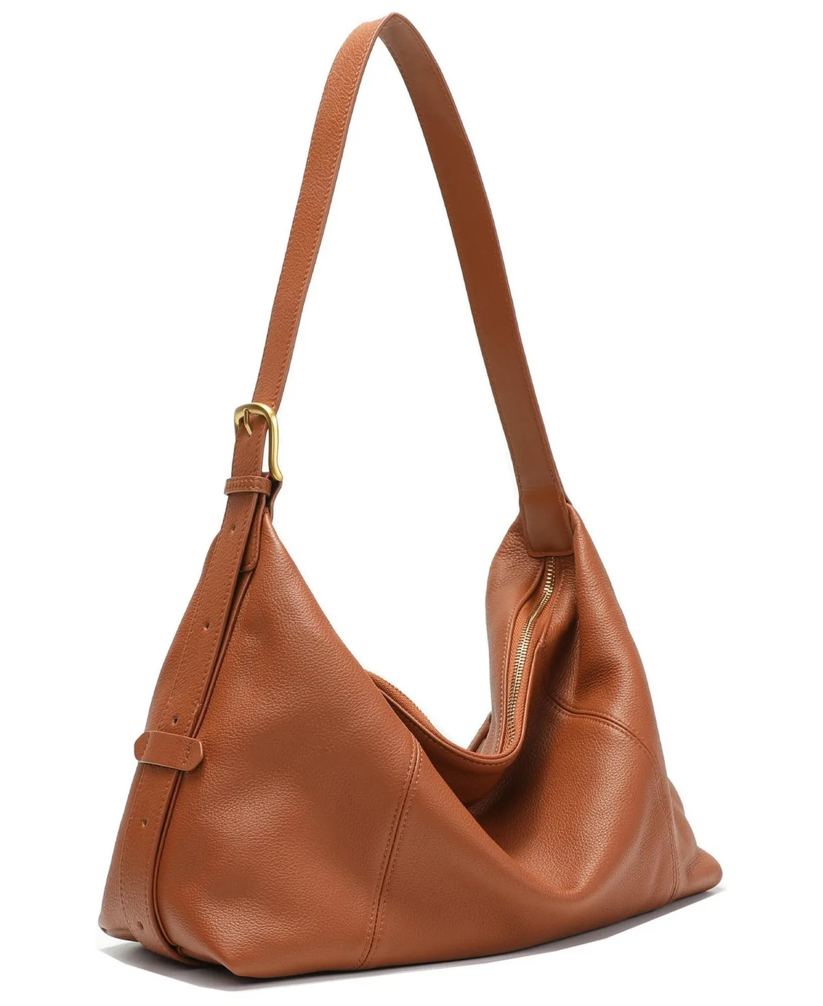 Swell Genuine Pebble Leather Slouchy Hobo Shoulder Bag Convertible Crescent Handbag with Adjustable Strap Zipper Closure by Susu