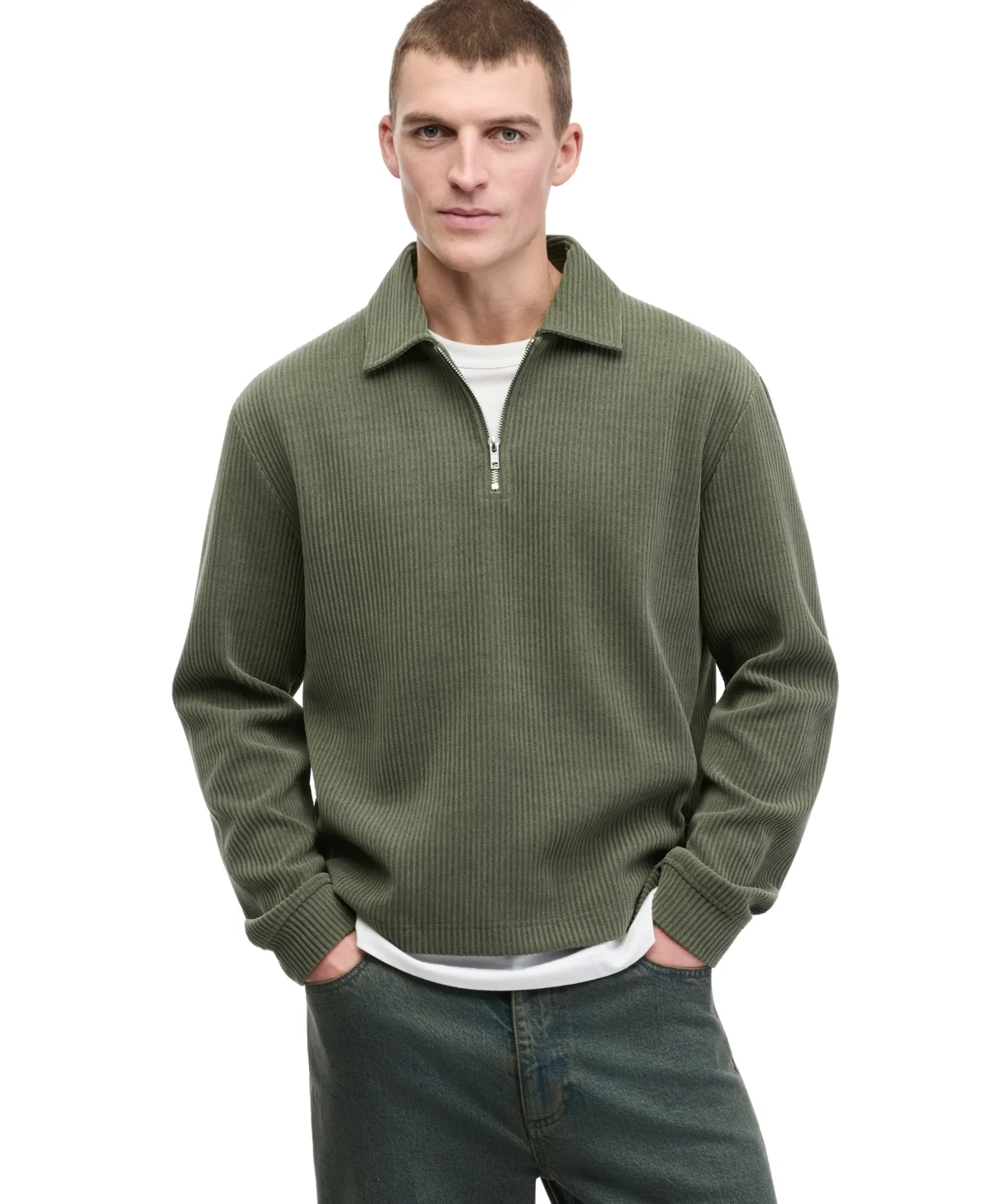 Long-Sleeve Relaxed-Fit Quarter-Zip Polo Shirt by Mode of One