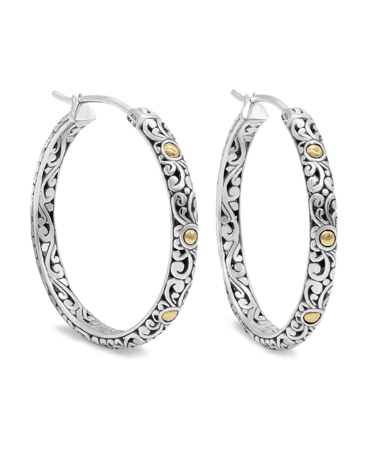Sterling Silver with 18K Gold Bali Filigree Hoop Earrings by Devata