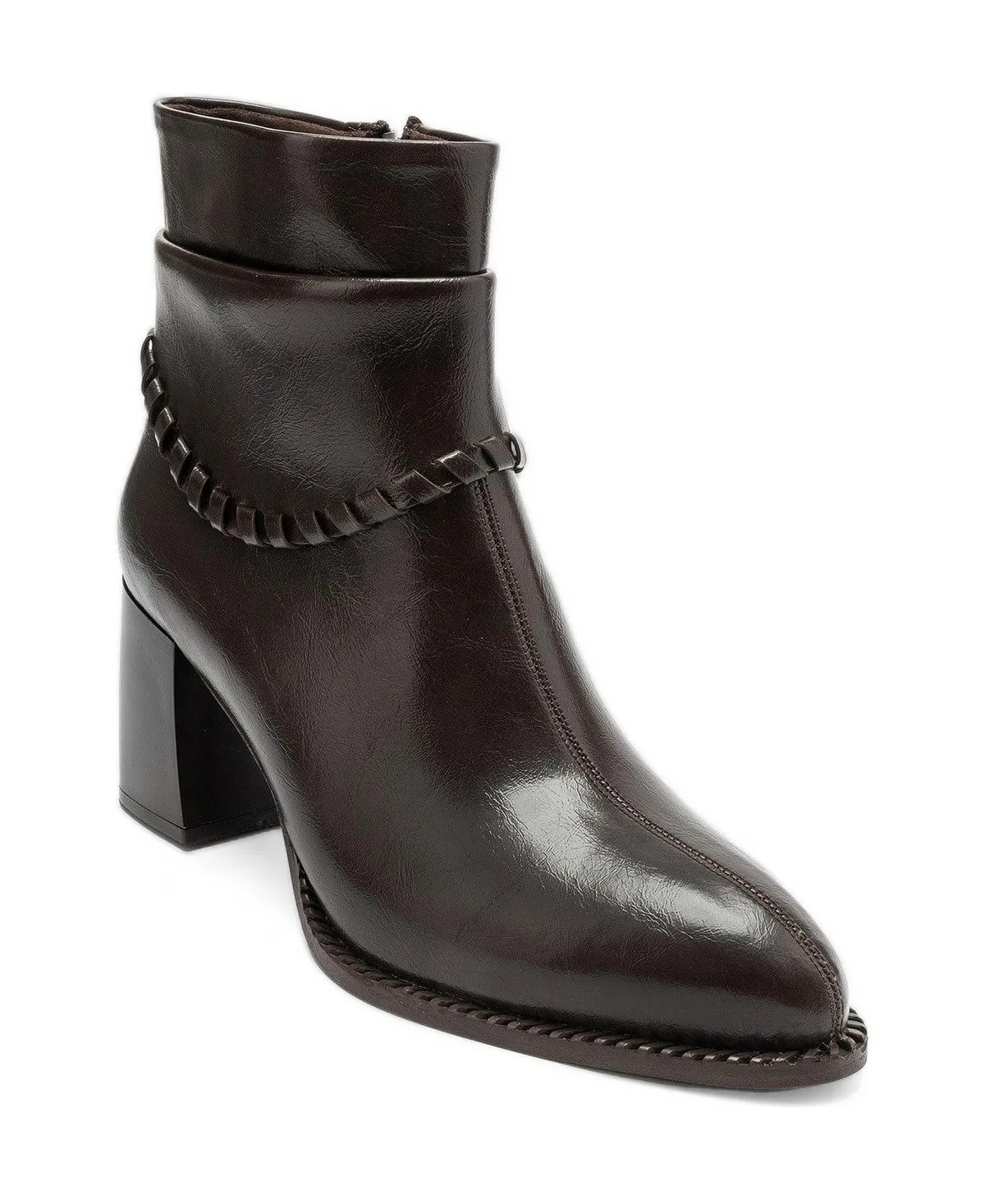 Denny Block-Heel Pointed-Toe Zipper-Closure Faux-Leather Ankle Boot by Prologue Shoes
