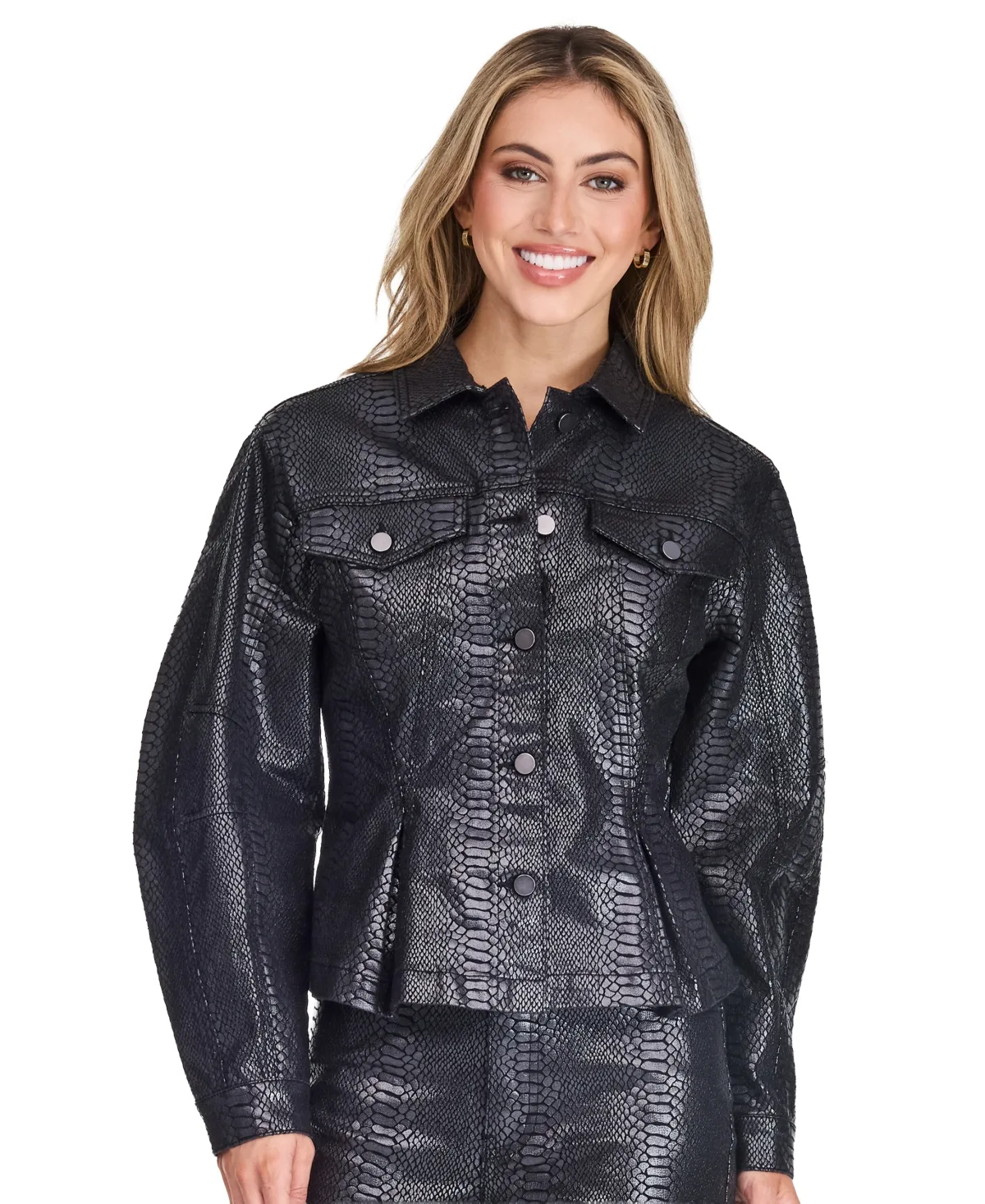 Janae Animal-Print Peplum Faux Leather Jacket by Kittenish