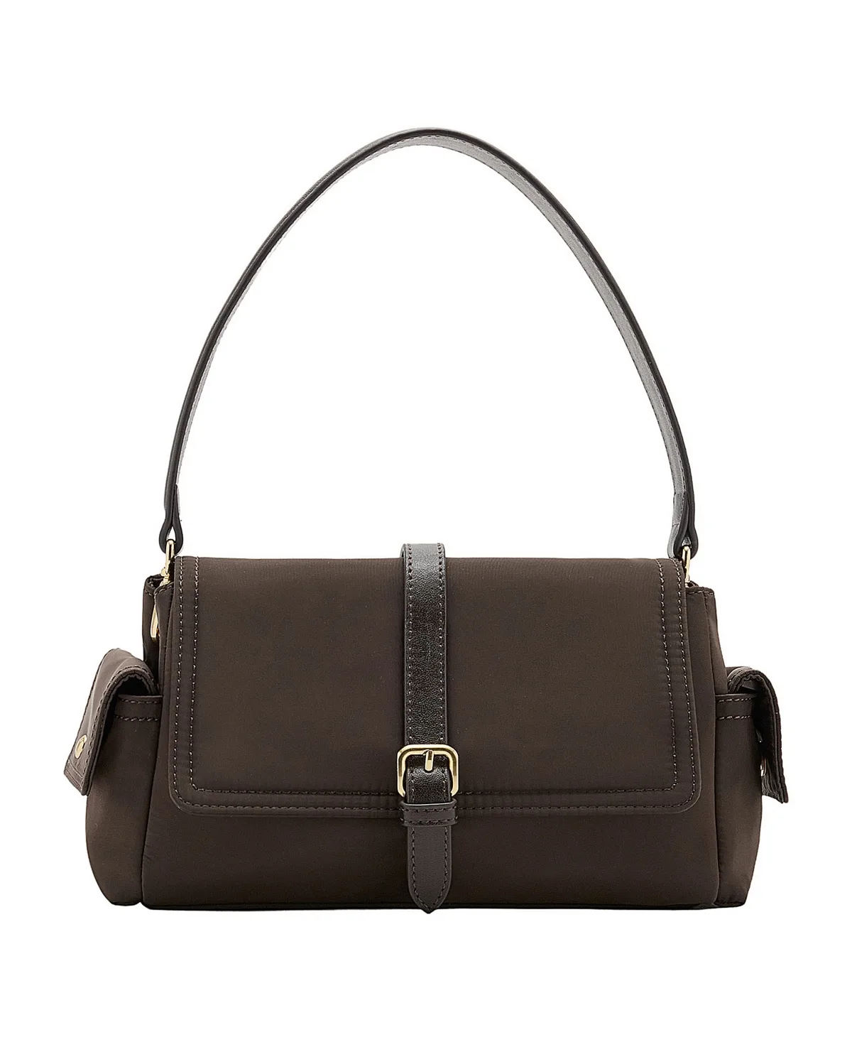 Faux Leather Pockets and Buckle Shoulder Bag by Mango