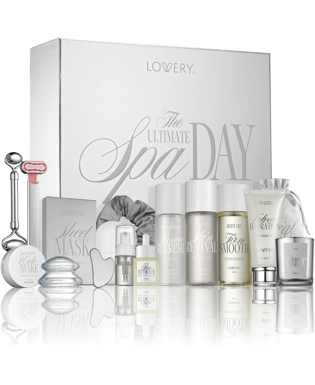 The Ultimate Spa Day Premium Gift Set 16-Piece Self-Care Kit with Red Light Therapy Wand, Stainless Steel Gua Sha, Facial Roller by Lovery