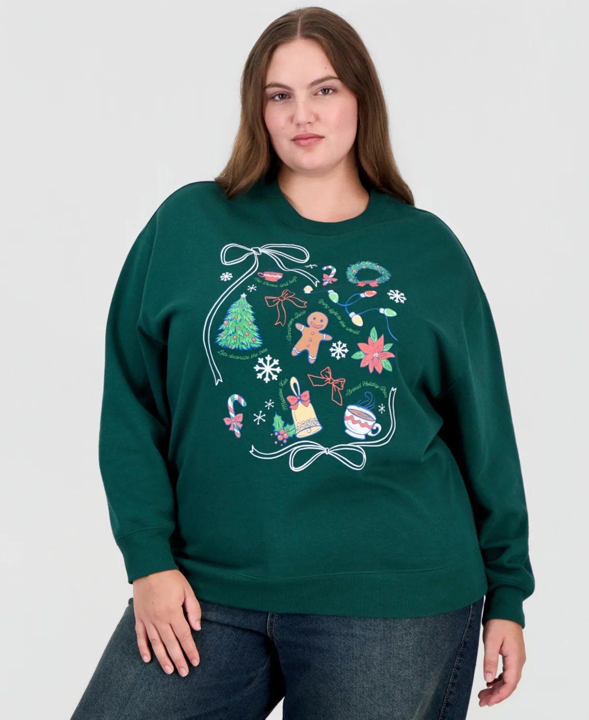 Holiday-Graphic Crewneck Fleece Pullover by Rebellious One