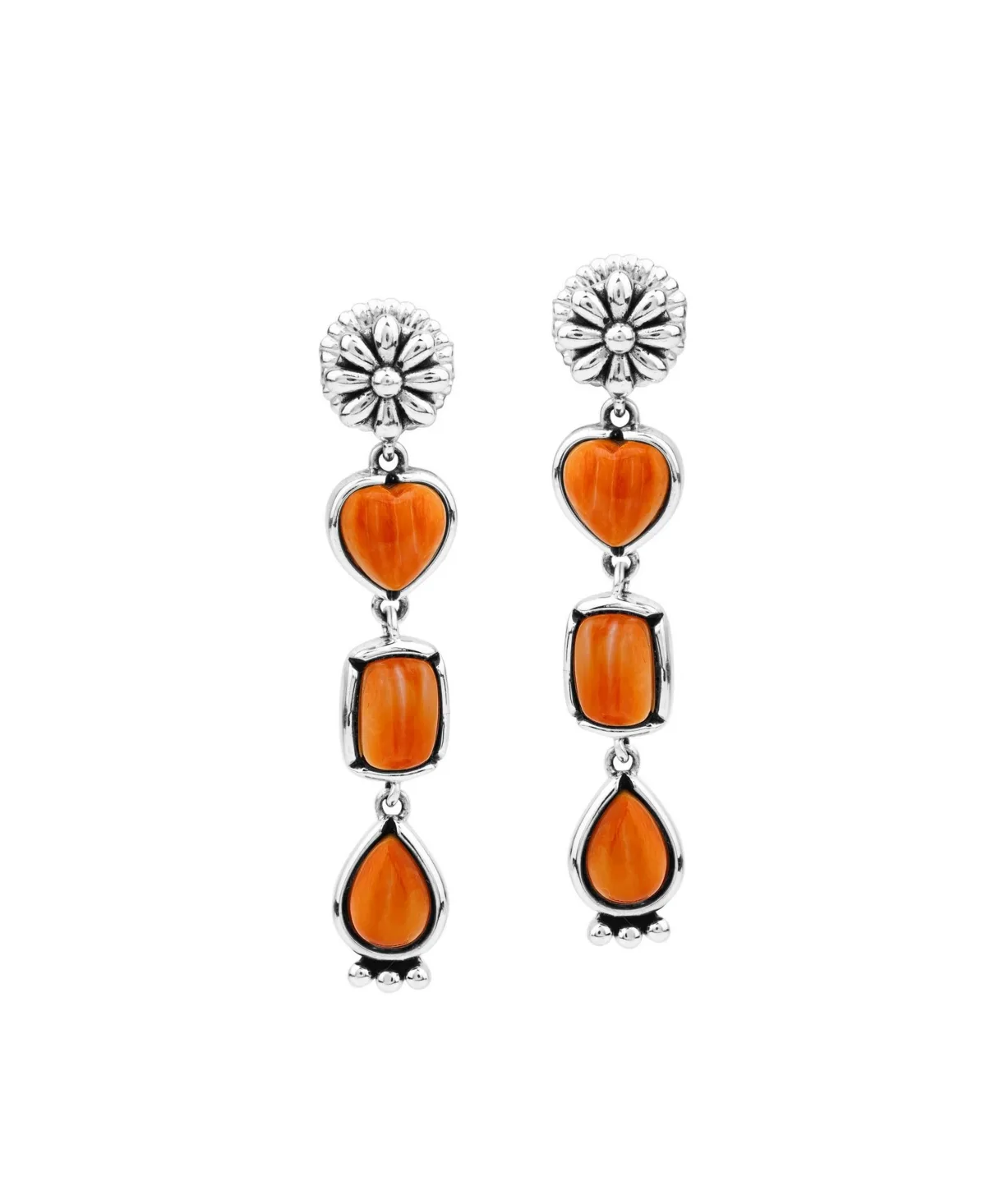 Orange Spiny Oyster 3-Shape Dangle Earrings in Sterling Silver by American West Jewelry