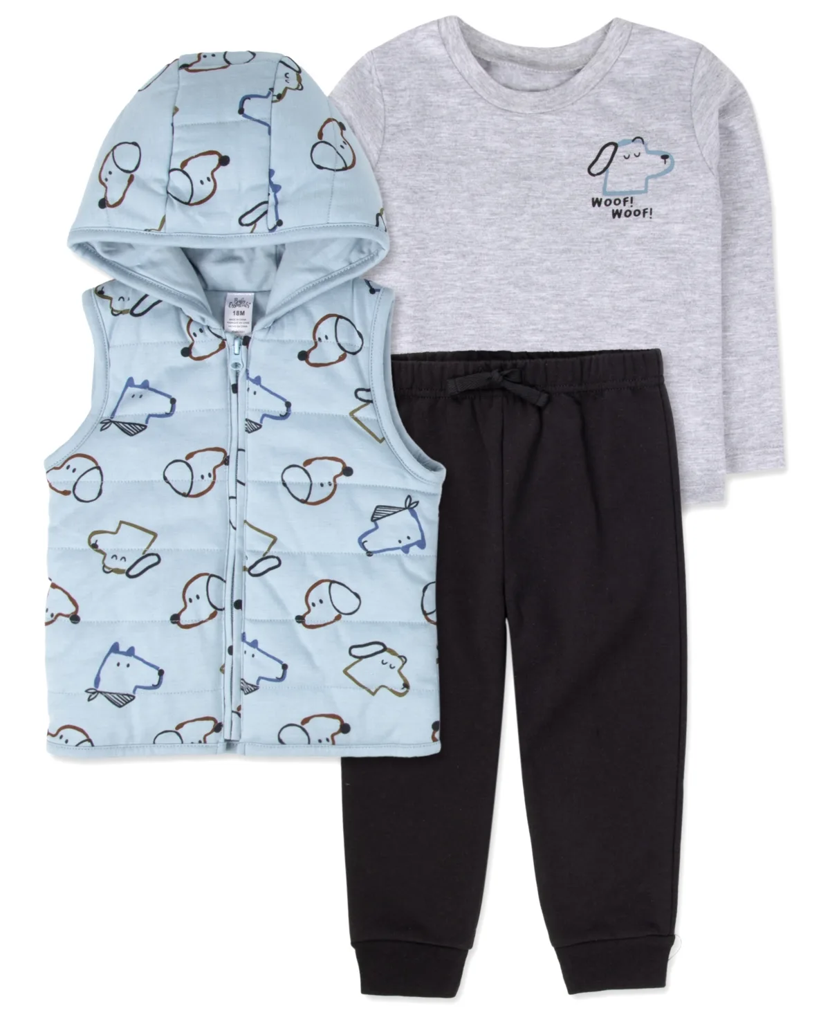 Woof Long-Sleeve Dog-Graphic Hooded Tee, Vest and Jogger Pants, 3-Piece Set by Baby Essentials